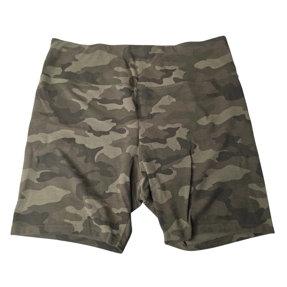 Sonoma Bike Short Women 1X Green Camo Camouflage High Waisted Cotton Stretch